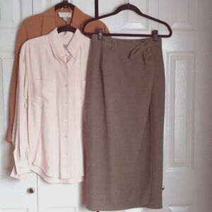 Eddie Bauer Wool Tan Tailored Wrap Front Pencil Midi / Maxi Skirt Size 8P